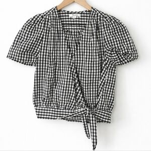 Madewell Black & White Gingham Wrap Top - Small